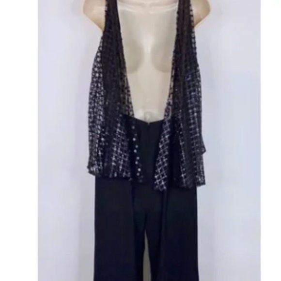 TADASHI SHOJI by SHO BLACK SEQUIN MESH OVERLaY JUMPSUIT sz 8 - Picture 5 of 6